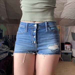 High Waist Button Up Shorts, Women’s Summer Bottoms Short Shorts Blue High Rise